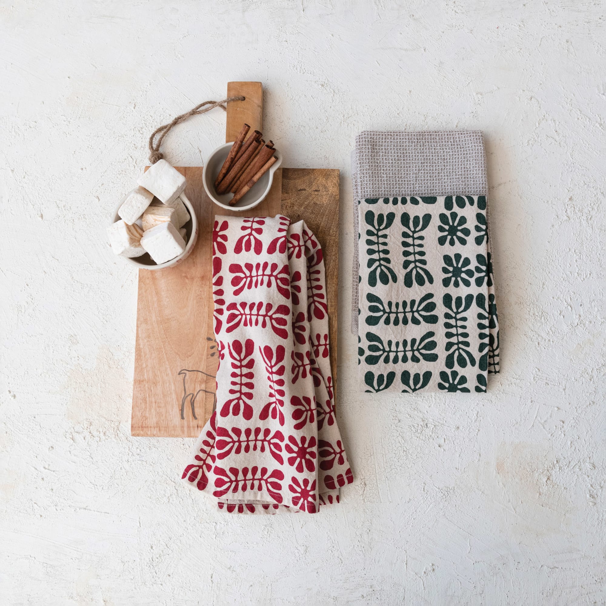 Hello Honey® Red, Green & White Printed Waffle Weave Stonewashed Cotton Tea Towels, 3ct.